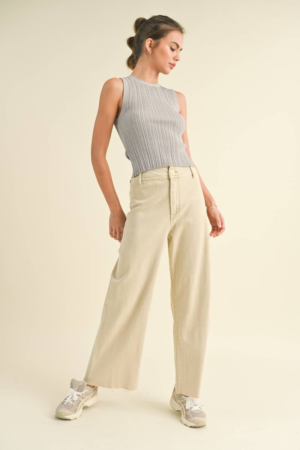 Beige Wide Leg Jeans