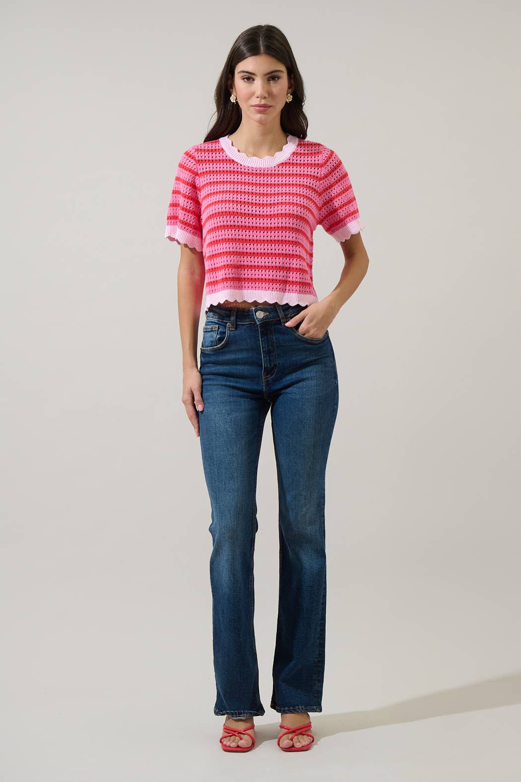 Clarie Stripe Crochet Sweater Top