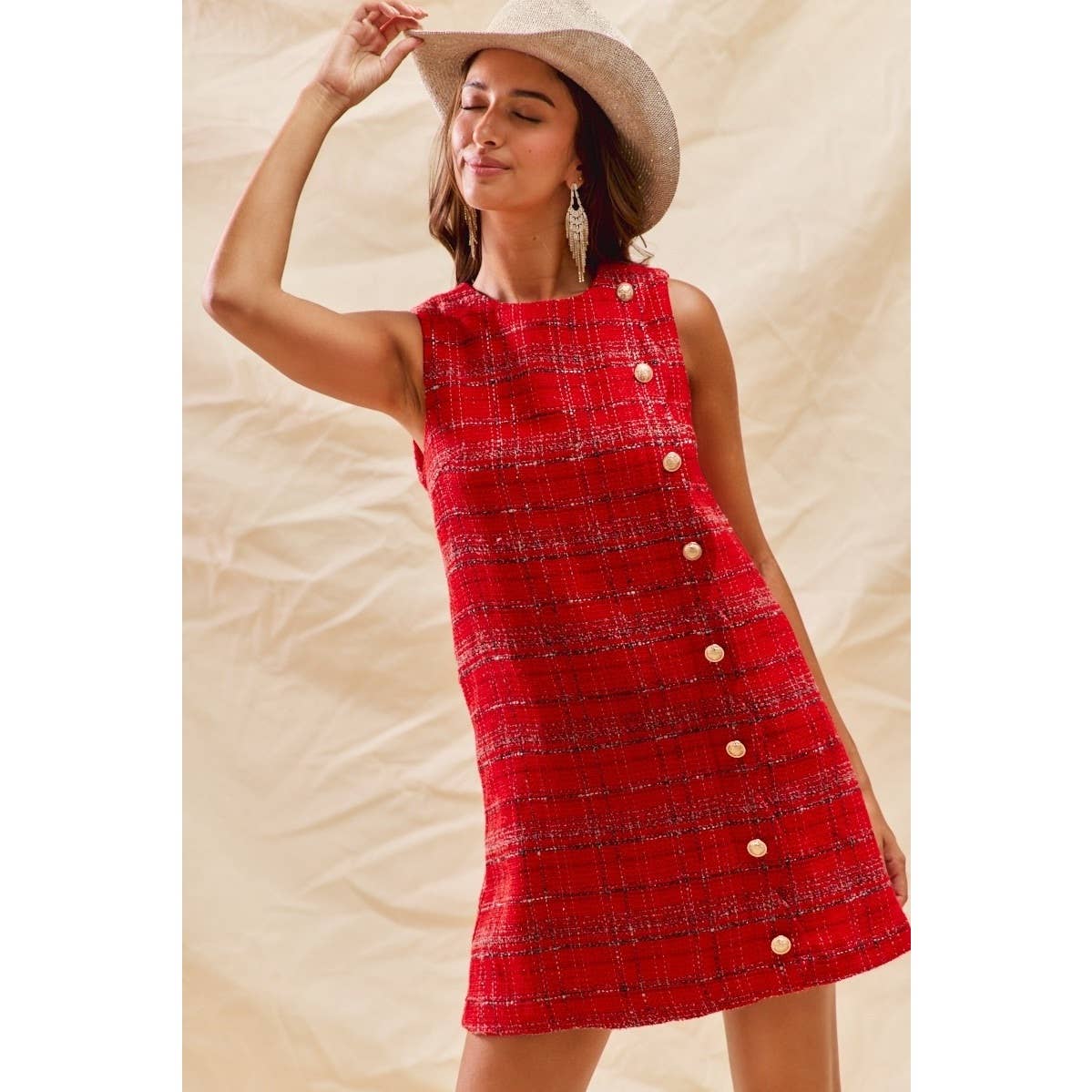 Christmas Tweed Scalloped Holiday Dress