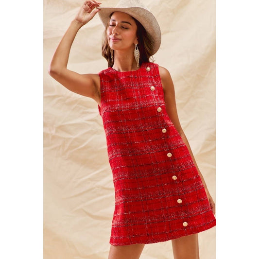 Christmas Tweed Scalloped Holiday Dress