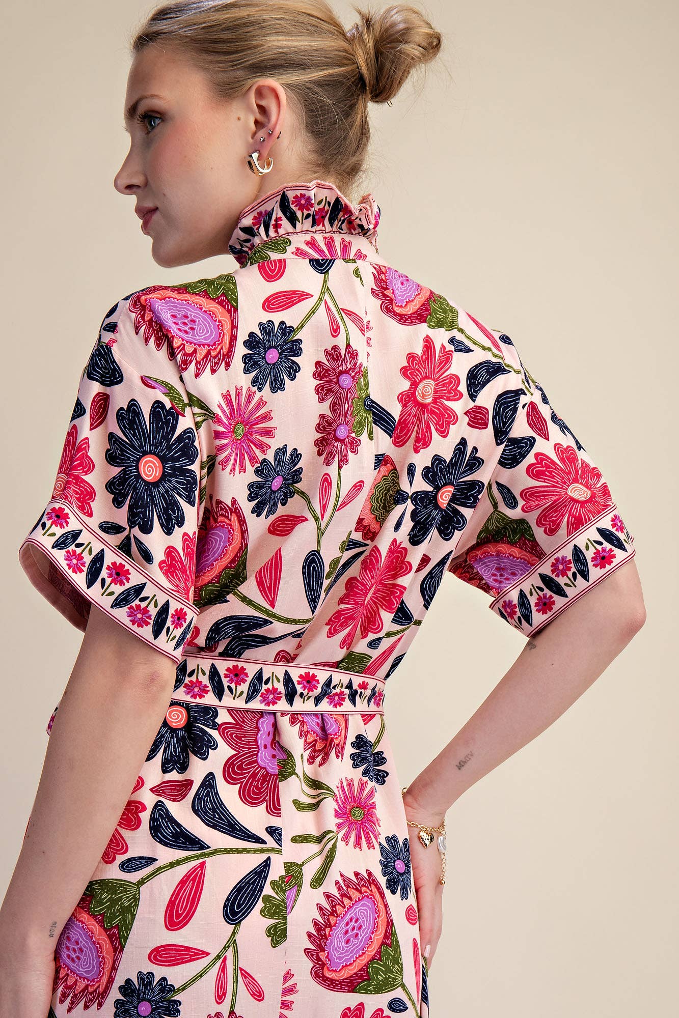 Waist Tie Belt Floral Midi