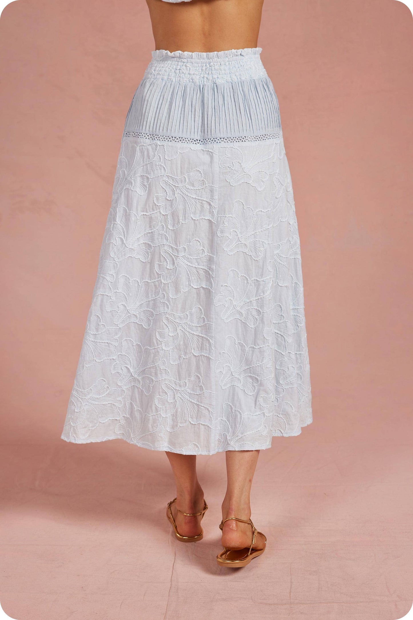 Floral Embroidery Cotton Lace Trim Skirt Top Set