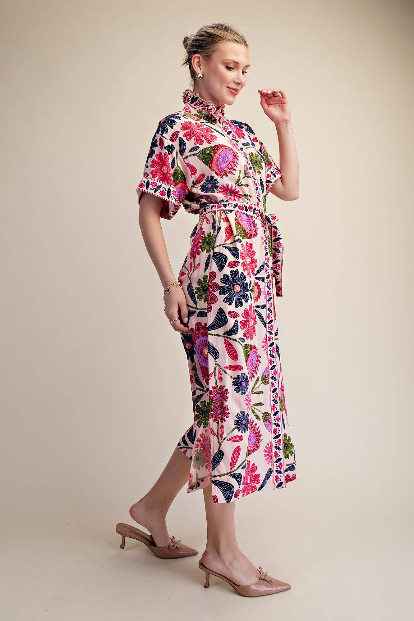 Waist Tie Belt Floral Midi