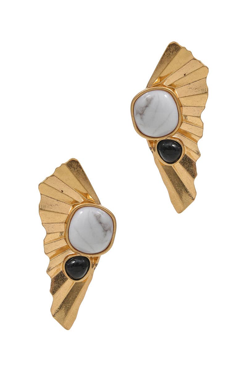 Wing Shaped Vintage Resin Faux Stone Post Earrings