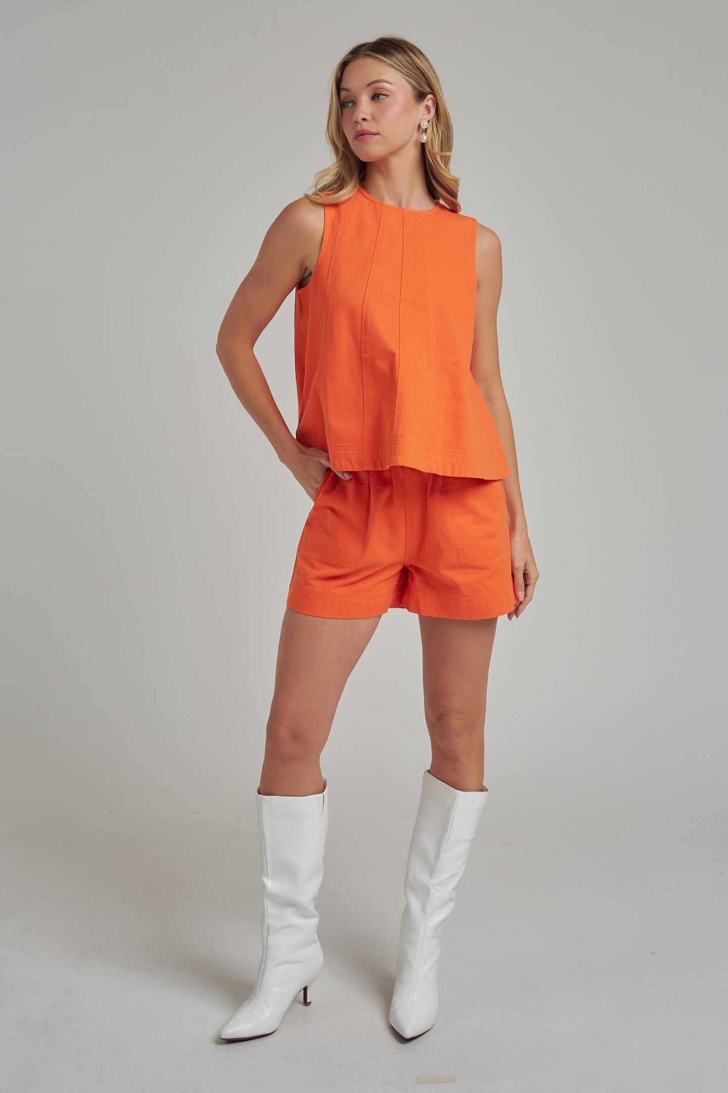 GAME DAY SLEEVELESS COLOR DENIM TOP AND MATCHING SHORTS SET