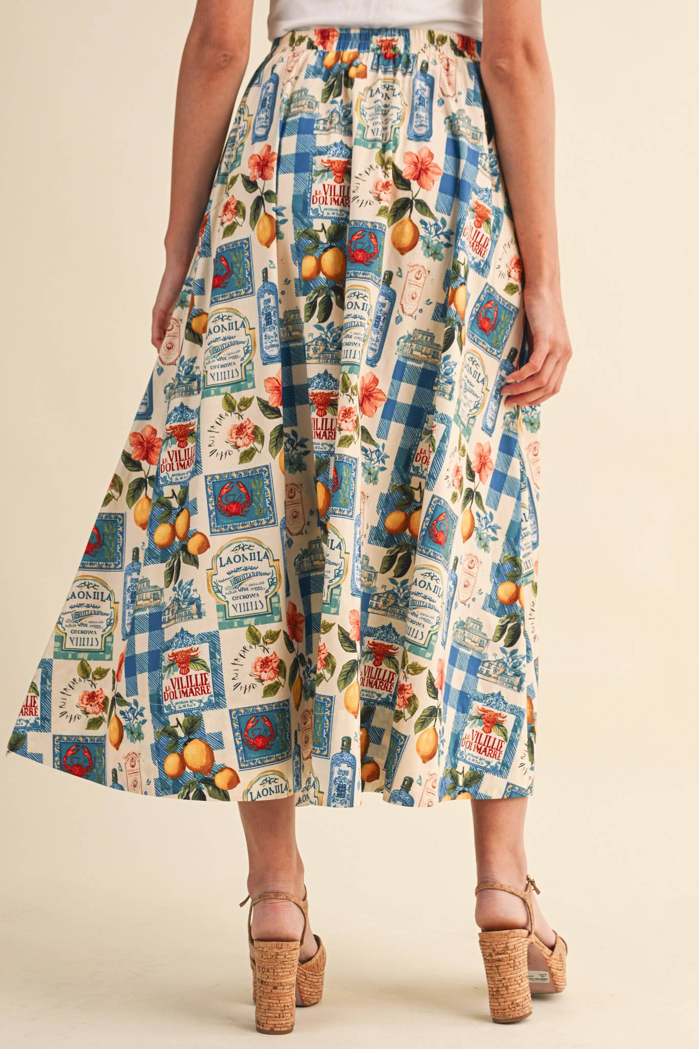 VINTAGE PRINT A-LINE MIDI SKIRT