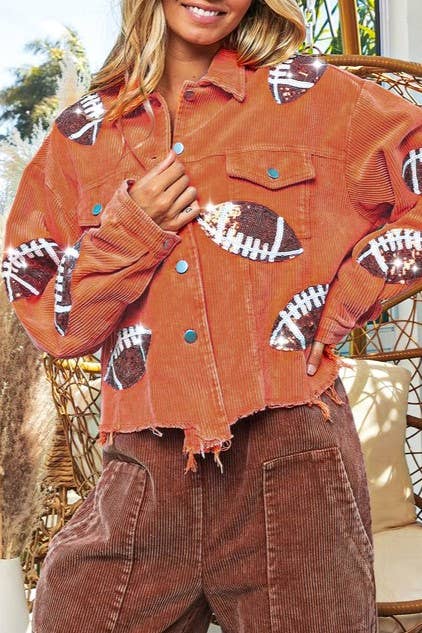Game Day Football Sequin Patch Corduroy Jacket