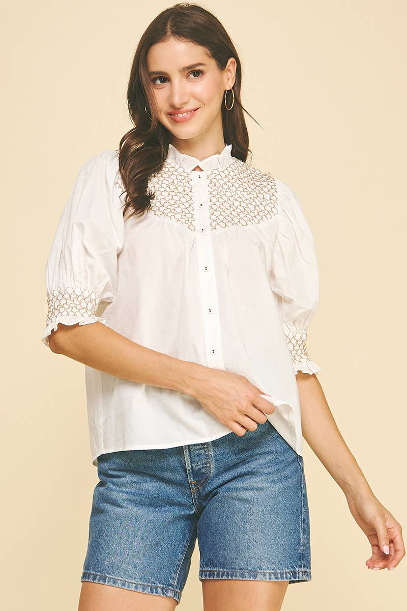 EMBROIDERED BUTTON DOWN TOP