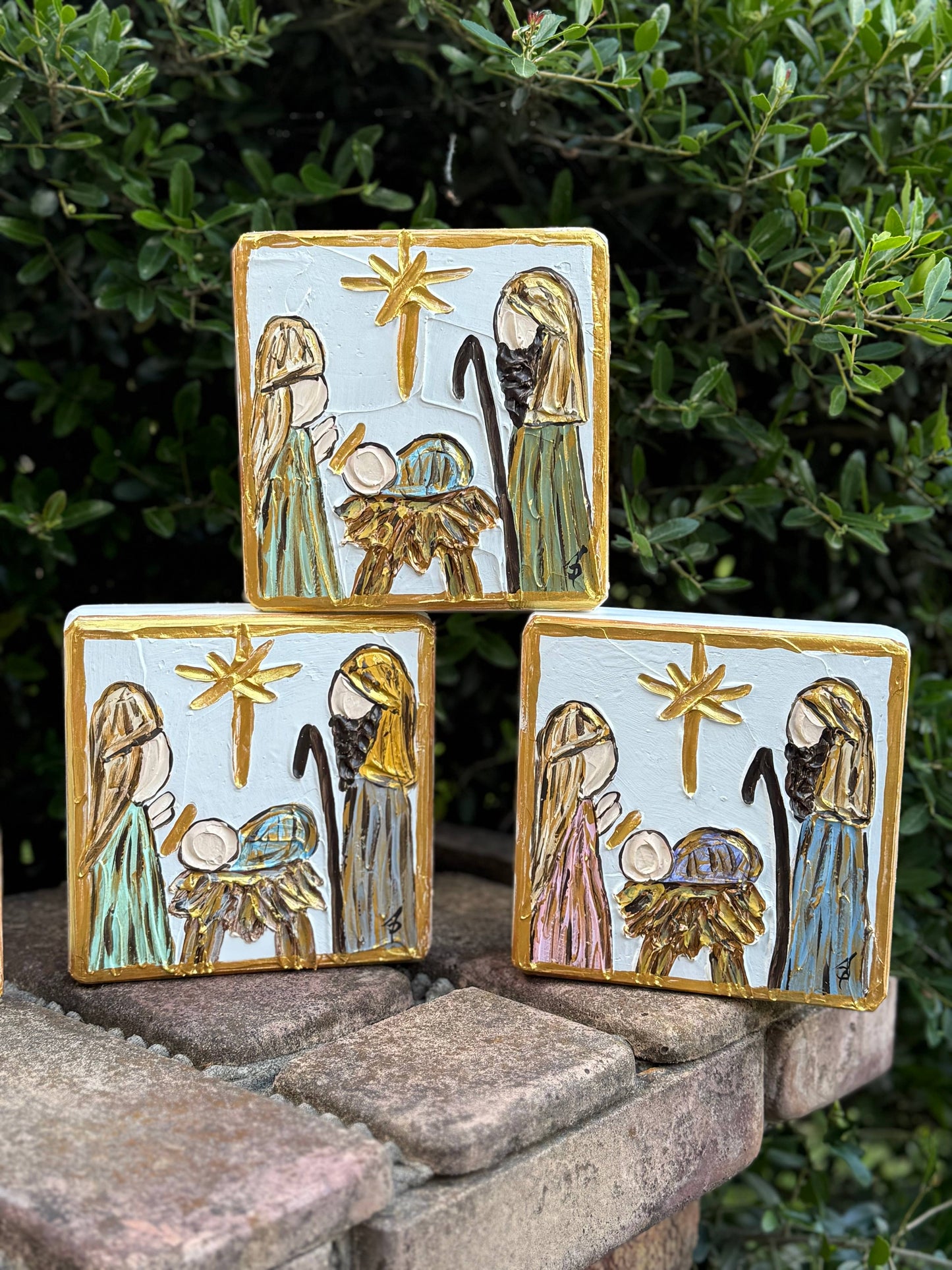 Nativity Manger Scene Textured Art Block