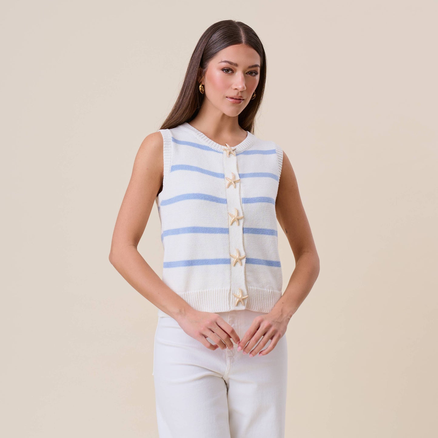 Starfish Button Striped Knit Vest