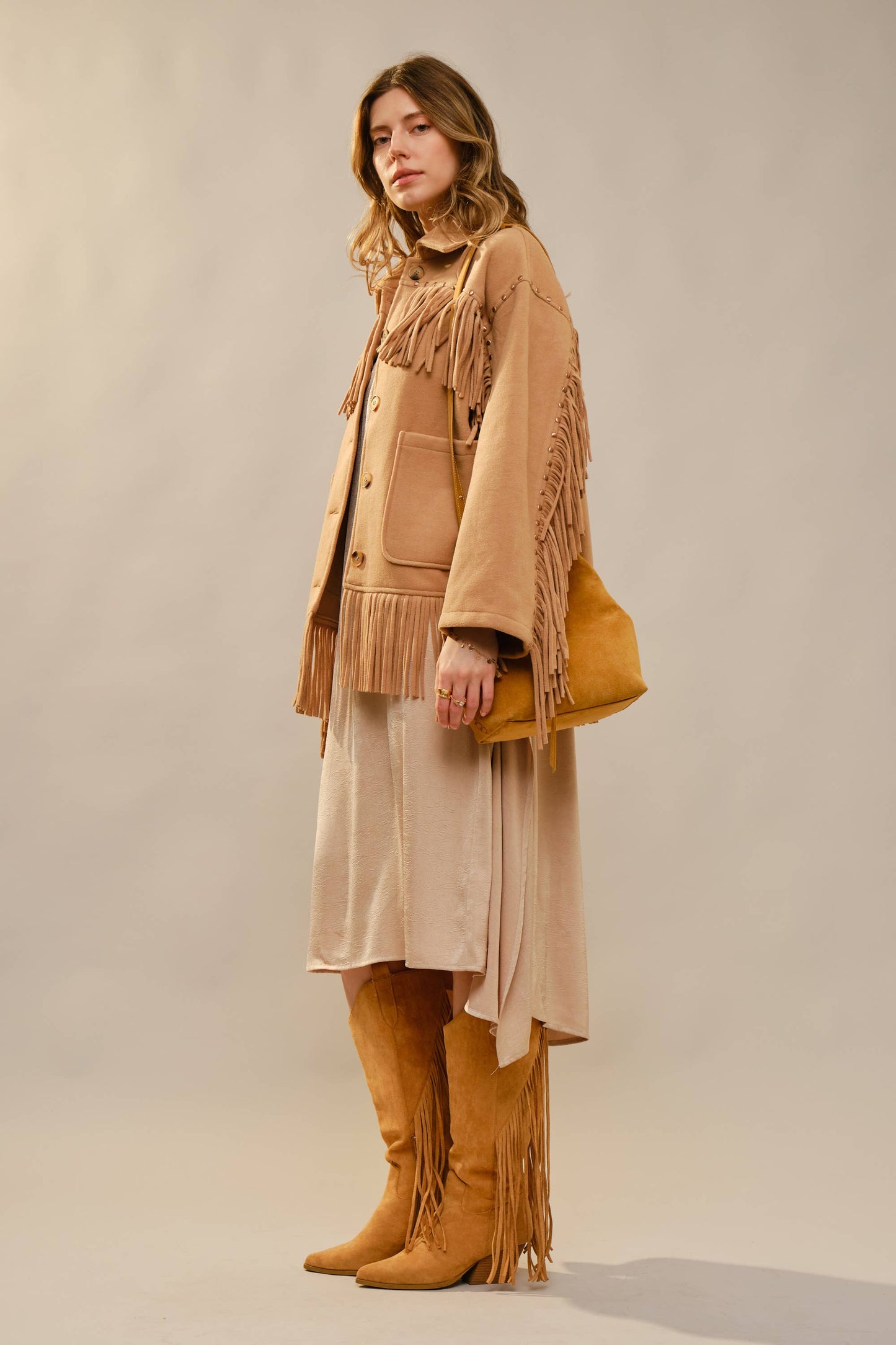 Brushed Fringe Stud Jacket