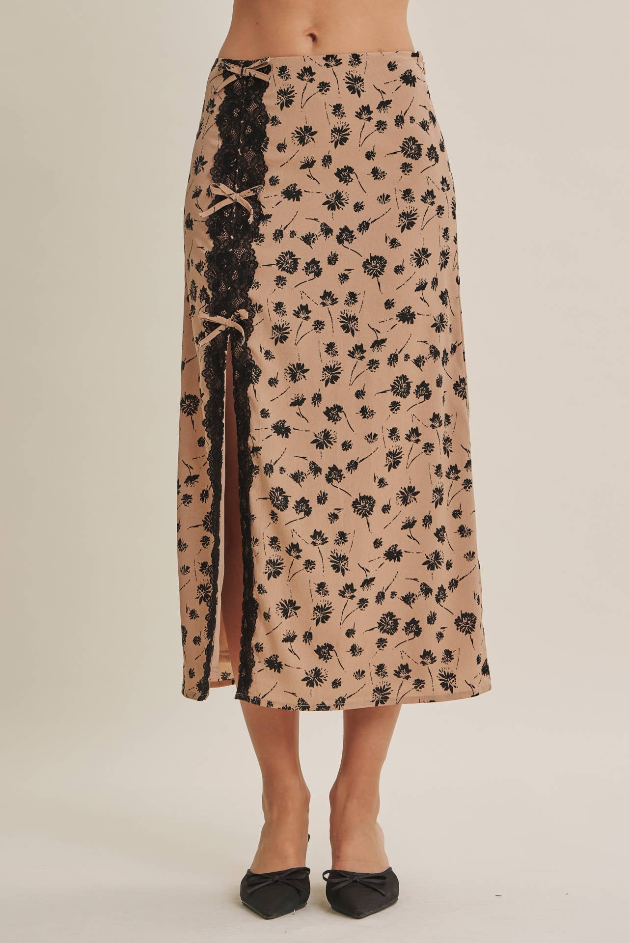PARIS FLORAL LACE MIDI SLIP SKIRT