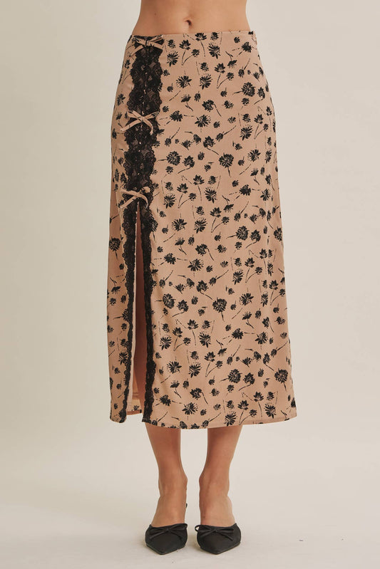 PARIS FLORAL LACE MIDI SLIP SKIRT
