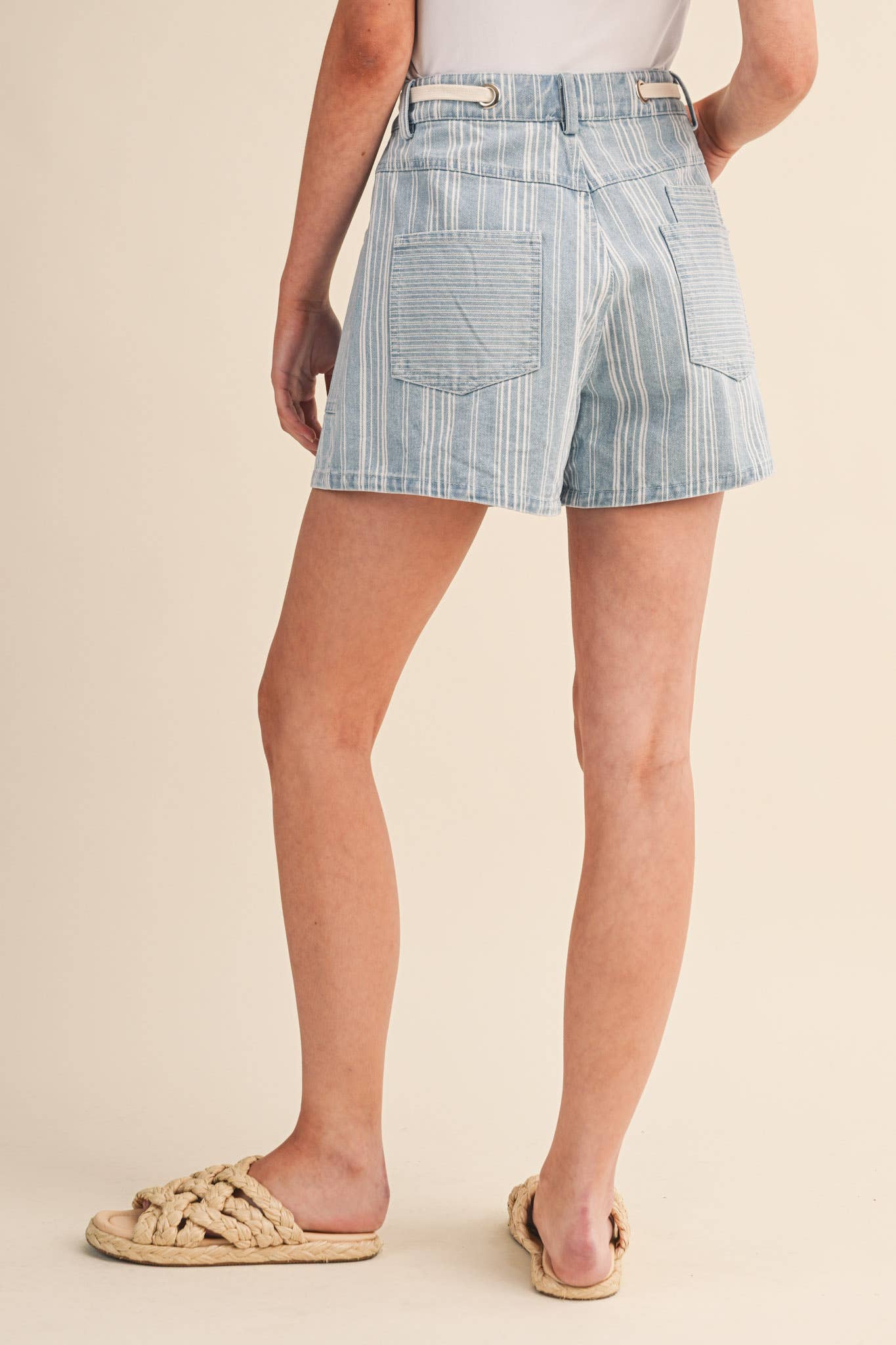 MIXED STRIPES DENIM SHORTS