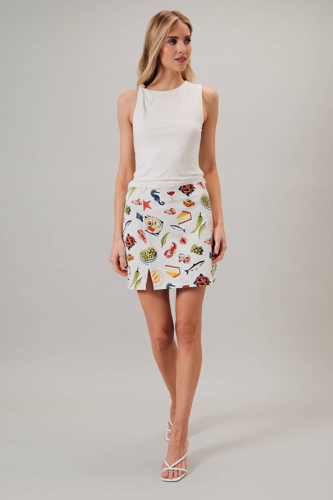 SEAFOOD PRINT HIGH WAISTED DENIM MINI