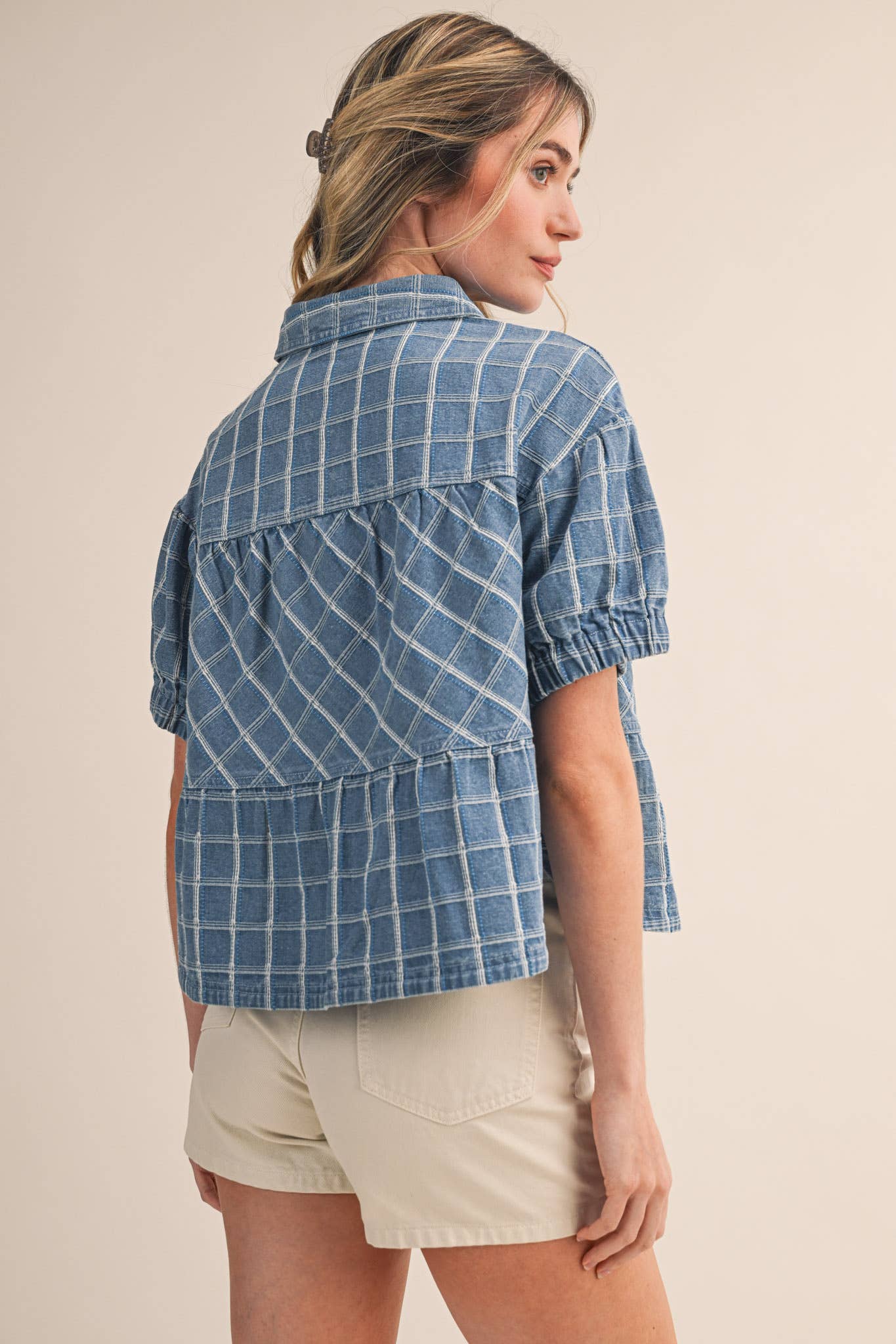 CHECKERED DENIM TOP