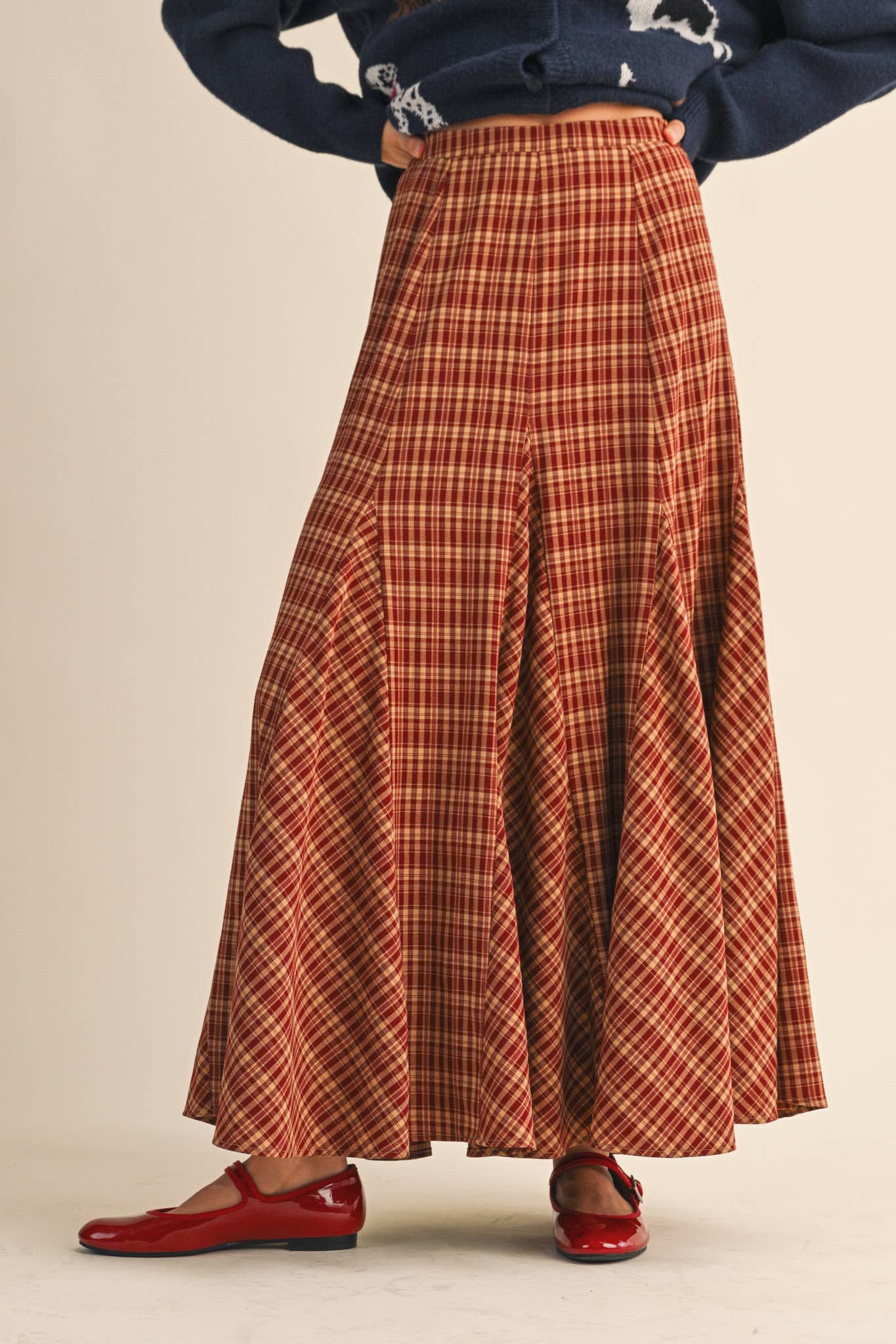 PLAID GODET MAXI SKIRT