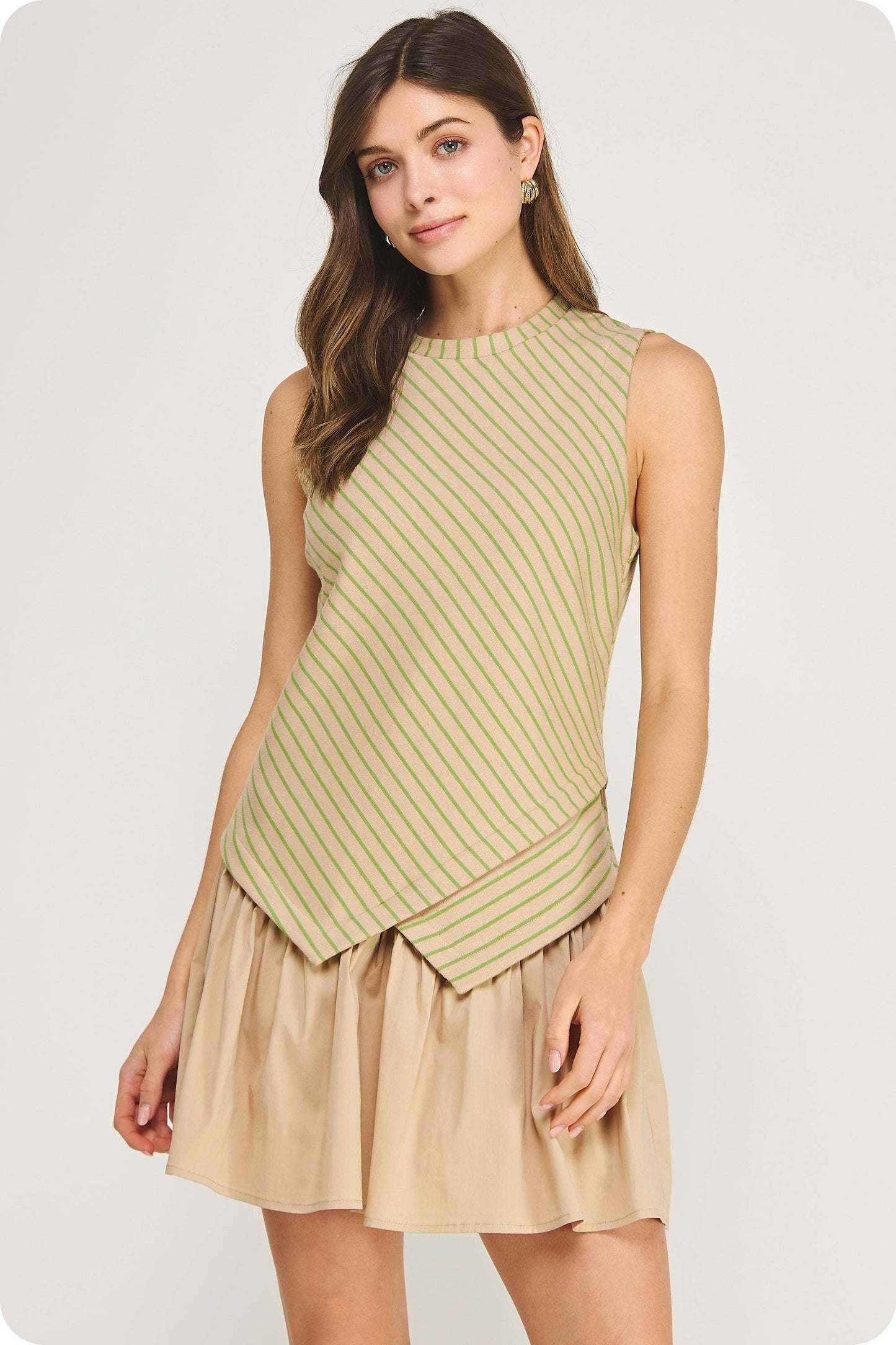 Wrap-Over Mixed Media Striped Knit Mini Dress
