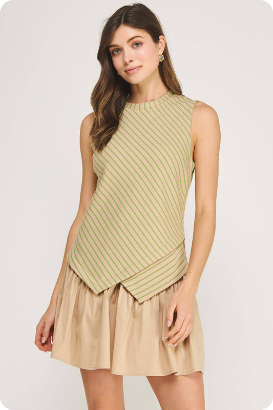 Wrap-Over Mixed Media Striped Knit Mini Dress