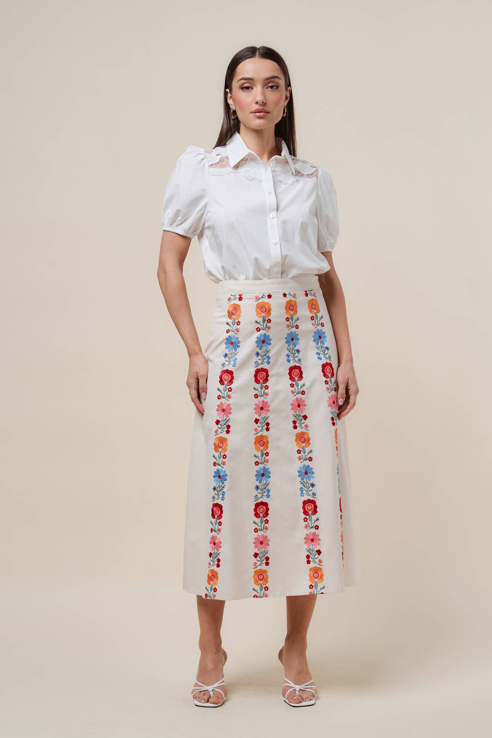 Floral embroidered skirt