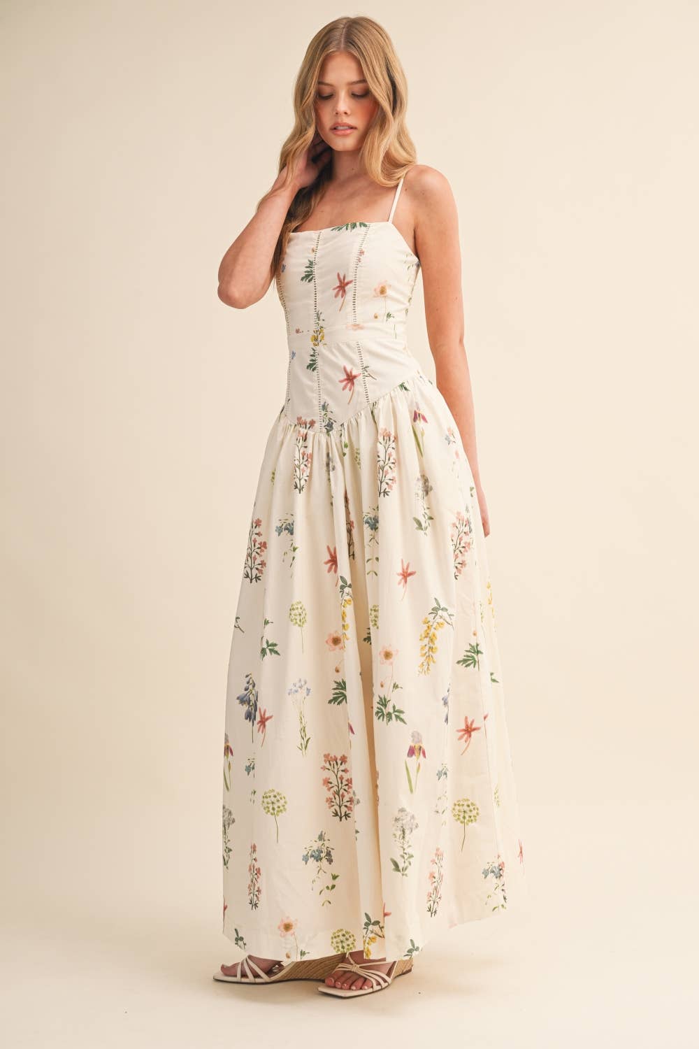 FLORAL PRINTED DROP WAIST MAXI