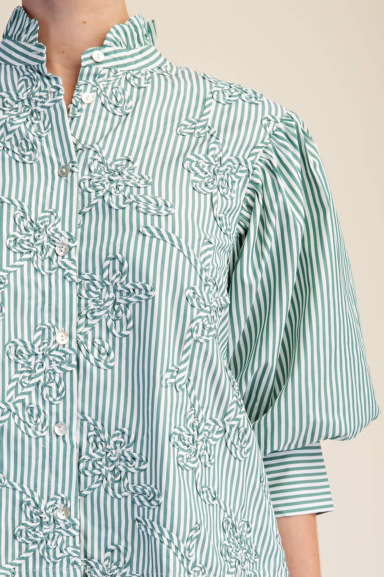 Puff Sleeve Blouse With Ruffle Neck Detail