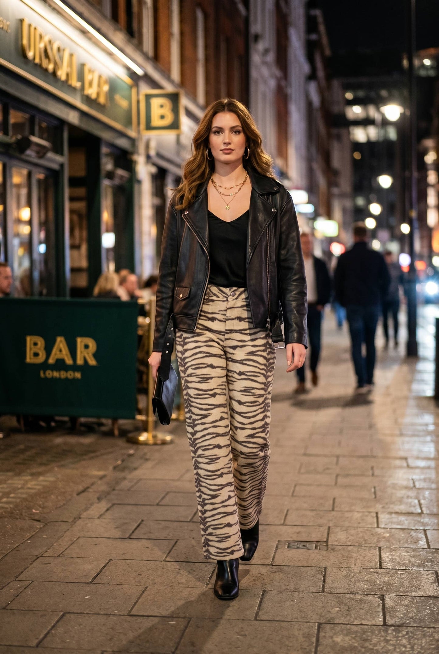 Tiger print cotton twill mid-rise wide leg pants