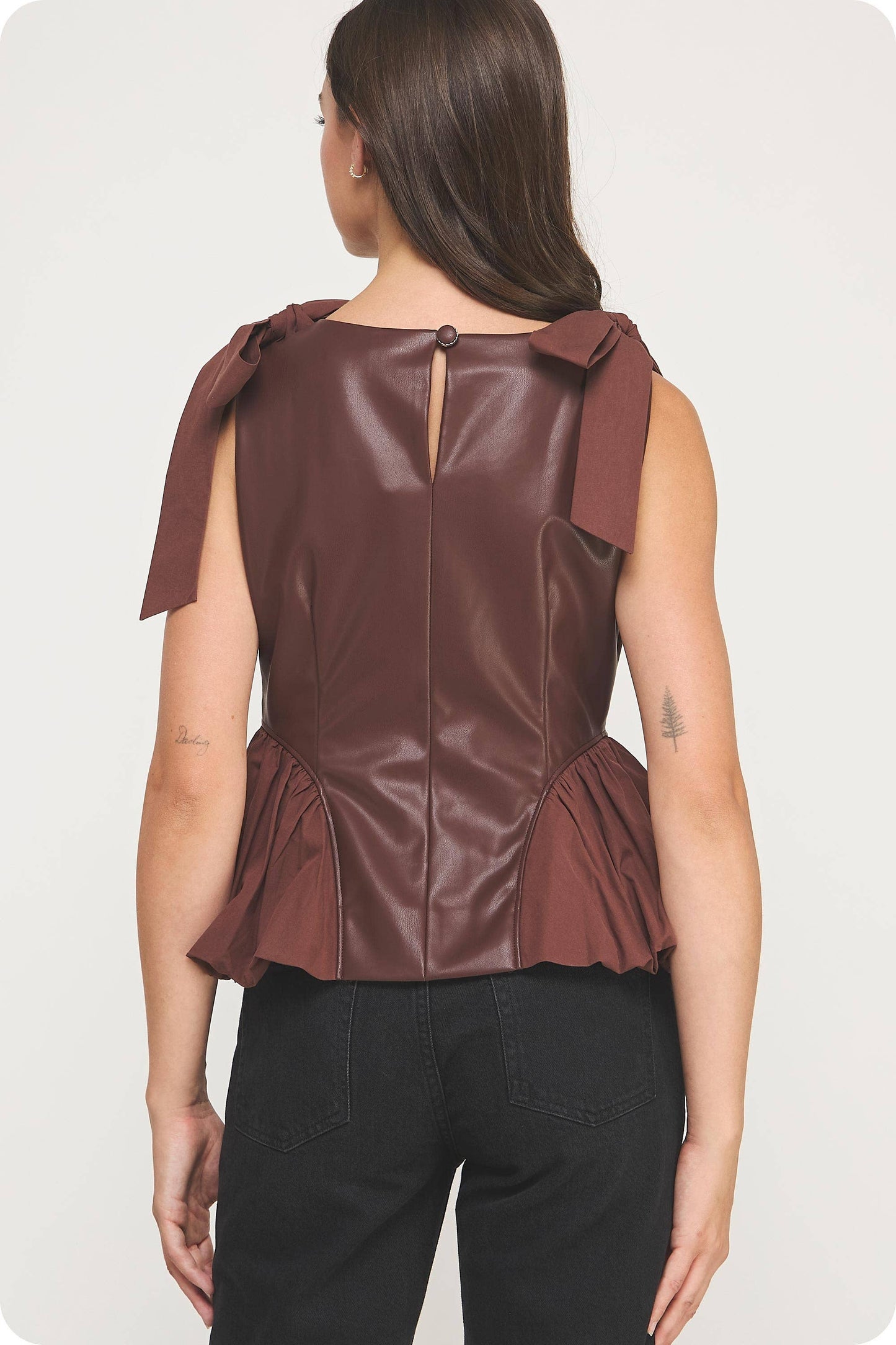 Button Down Detail Faux Leather Bubble Top