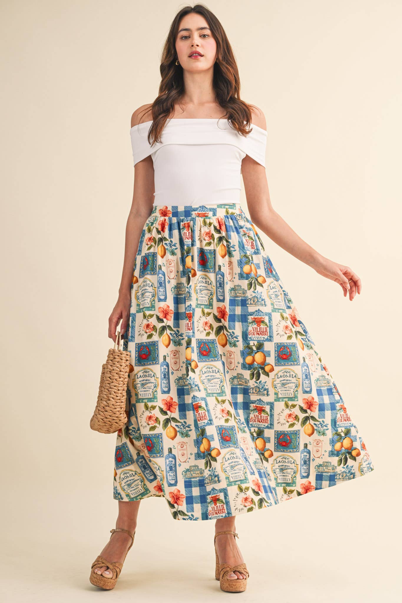VINTAGE PRINT A-LINE MIDI SKIRT